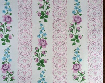 Vintage Wallpaper - Lavender Roses Blue Flowers on Cream  1940's - 1 Yard