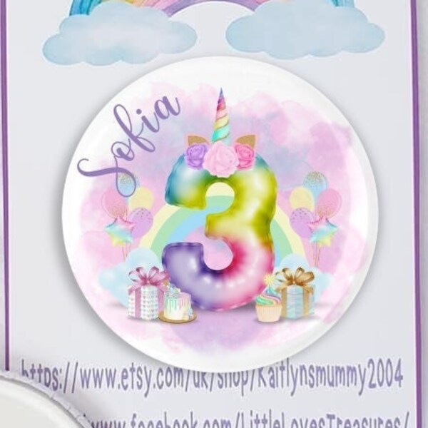 Personalised Birthday badge. Balloon  Birthday Badge. Girls Birthday Badge. Pin birthday badge
