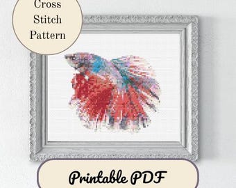 Betta Fish Multicolor Cross Stitch PDF Pattern Embroidery