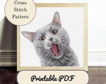 Cat Cross Stitch Pattern - Gray Cat in a Box - PDF Instant Download - Etsy
