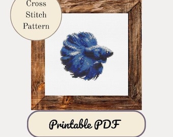 Betta Fish Blue Cross Stitch PDF Pattern Embroidery