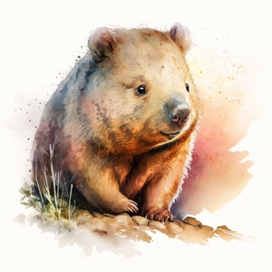Wombat Australian Animal Watercolor Painting Digital Download Print