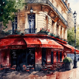 Paris French Corner Cafe Watercolor Painting 8 Digital Download Print