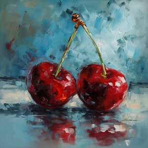Cherries Impressionistic Still Life Oil Painting Digital Download Print
