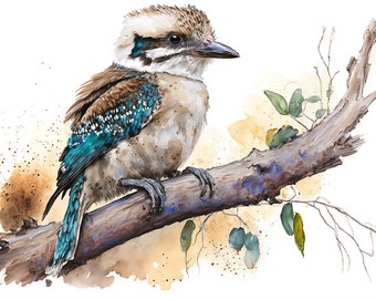 Kookaburra Australian Bird Watercolor Painting 2 Digital Download Print