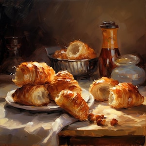 Breakfast Pastries Croissants Food Still Life Oil Painting 2