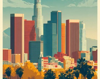 Los Angeles USA Travel Poster Post Card Digital Download Print