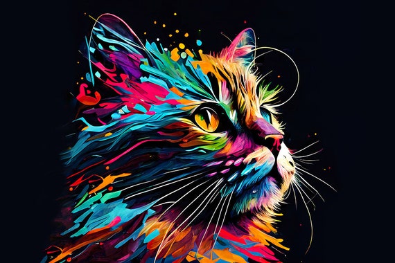抽象的な猫の絵画明るい色彩のカラフルなワイドデジタルダウンロード