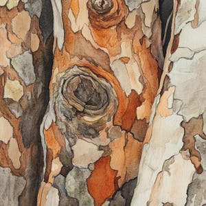 Gumtree Bark Abstract Close up Watercolour Painting 2 Digital Download Print