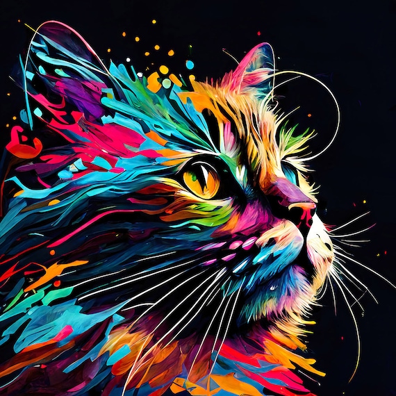 抽象的な猫の絵画明るい色とりどりのカラフルなデジタルダウンロード