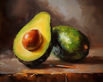アボカドの壁アート アボカドの絵画 オリジナルの油絵 食べ物の絵画