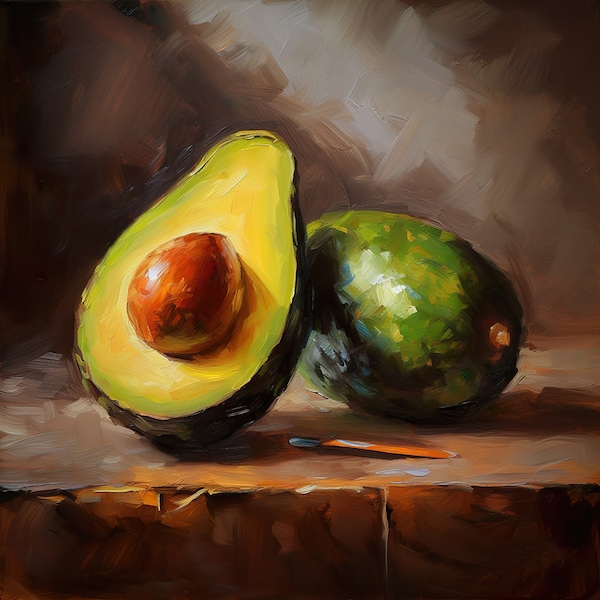 Avocado Impressionistic Still Life Oil Painting Digital Download Print