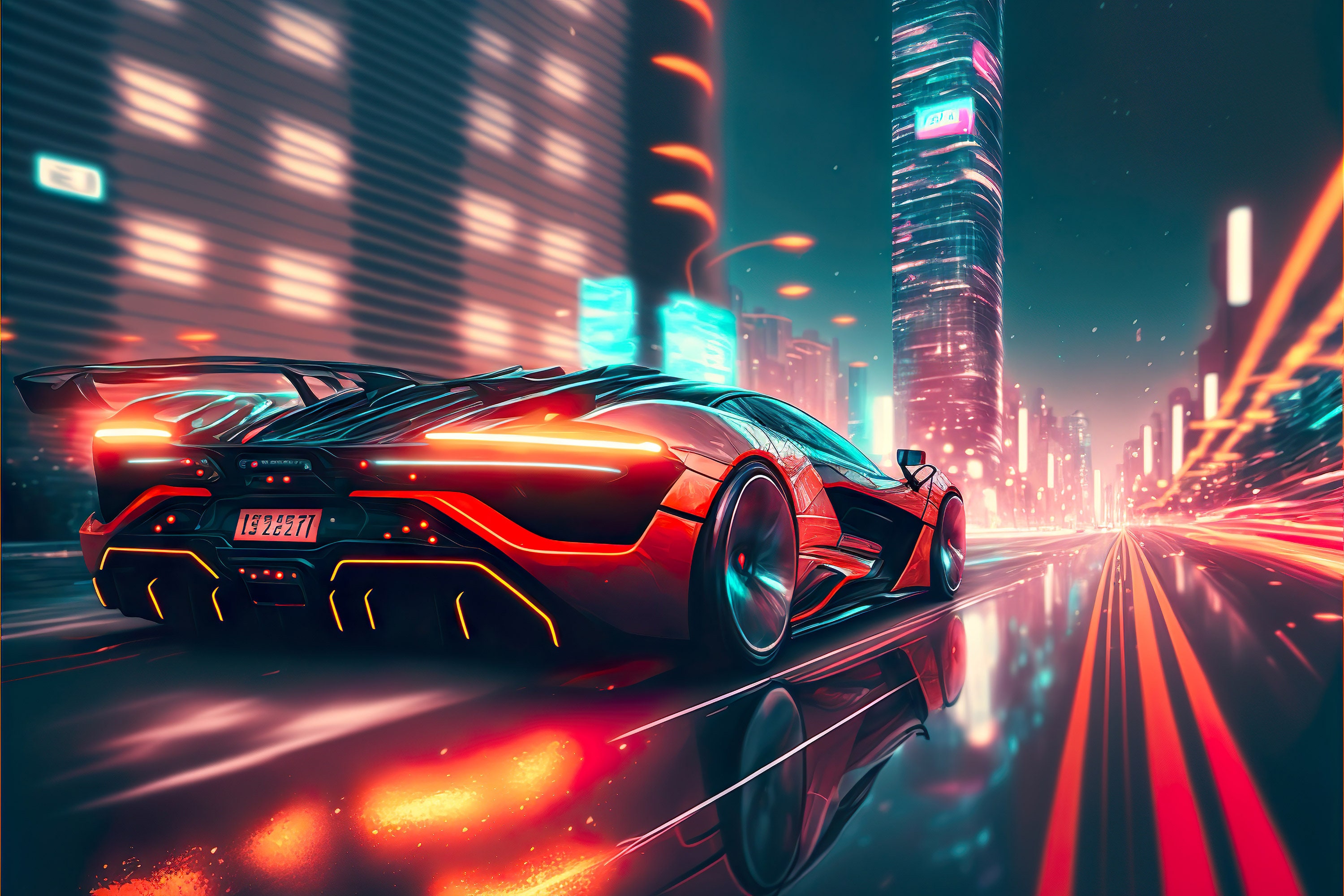 Fashion cyberpunk girl drive a supercar asian woman with future