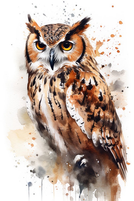 フクロウの水彩画 鳥の絵画 2 デジタルダウンロード印刷 - Etsy 日本