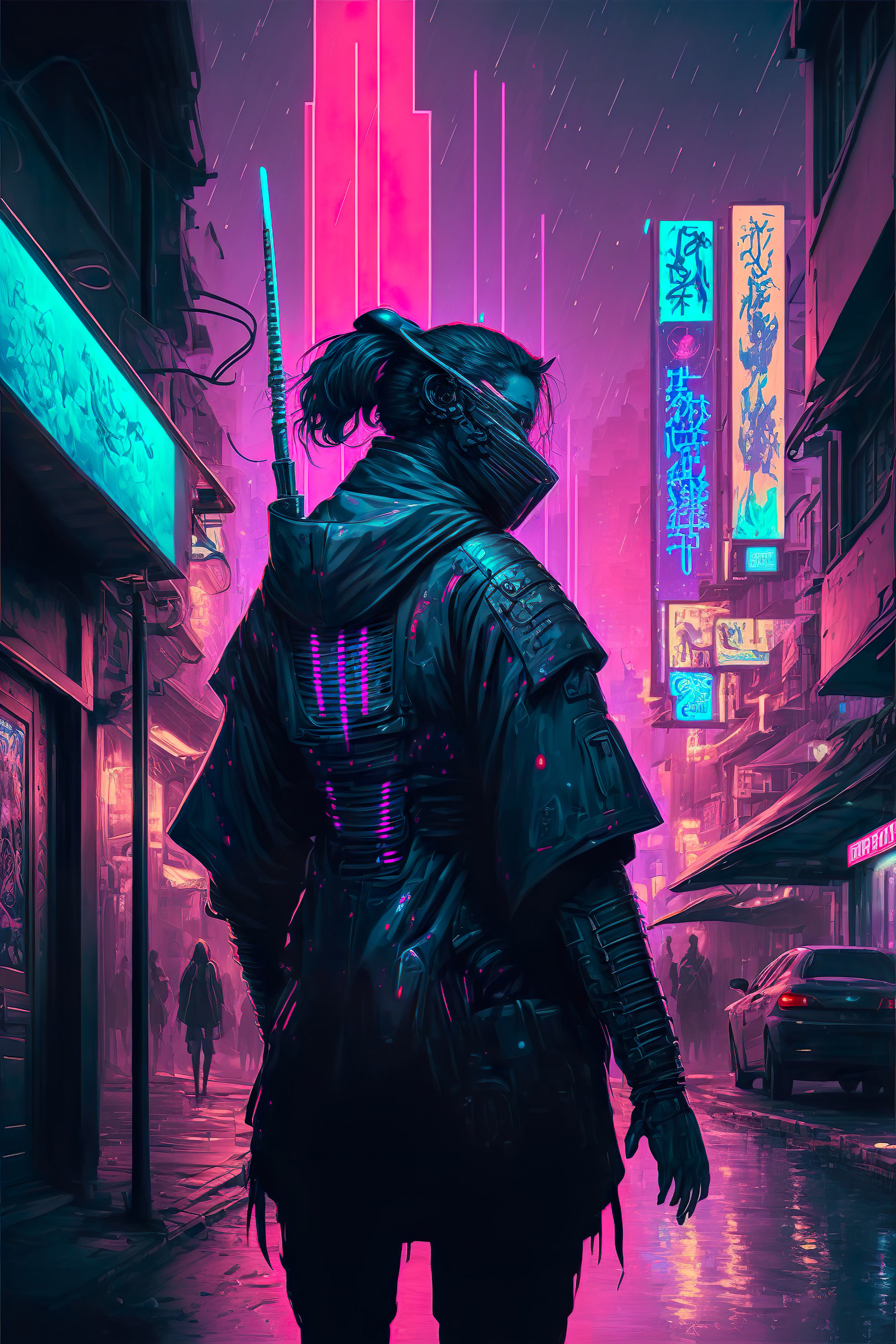 Cyberpunk Samurai Neon Future City Japan Art Digital Download - Etsy ...