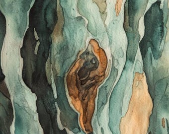 Gumtree Bark Abstract Close up Watercolour Painting 25 Digital Download Print