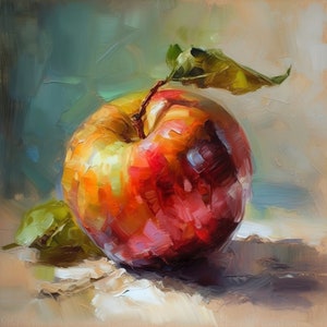Apple Impressionistic Still Life Oil Painting Digital Download Print