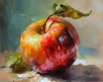 Apple Impressionistic Still Life Oil Painting Digital Download Print