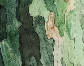 Corteza de eucalipto, pintura abstracta de acuarela de primer plano, 28 impresiones digitales descargables