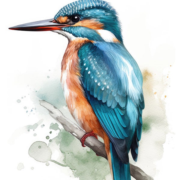 Kingfisher watercolor bird painting 1 Digital Download Print