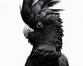 Black Cockatoo Australian Bird Black & White Photo Digital Download Print