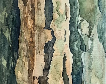 Corteza de eucalipto, pintura abstracta de acuarela de primer plano, 5 impresiones digitales descargables