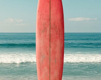 Surf board in sand vintage retro Beach Photo Surfer Coastal Photography Digital Download Print