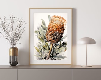 Banksia Australian Native Tree Flower Watercolour Painting Digital Download Print