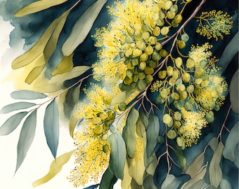 Wattle Australian Native Tree Flower Watercolour Painting Digital Download Print