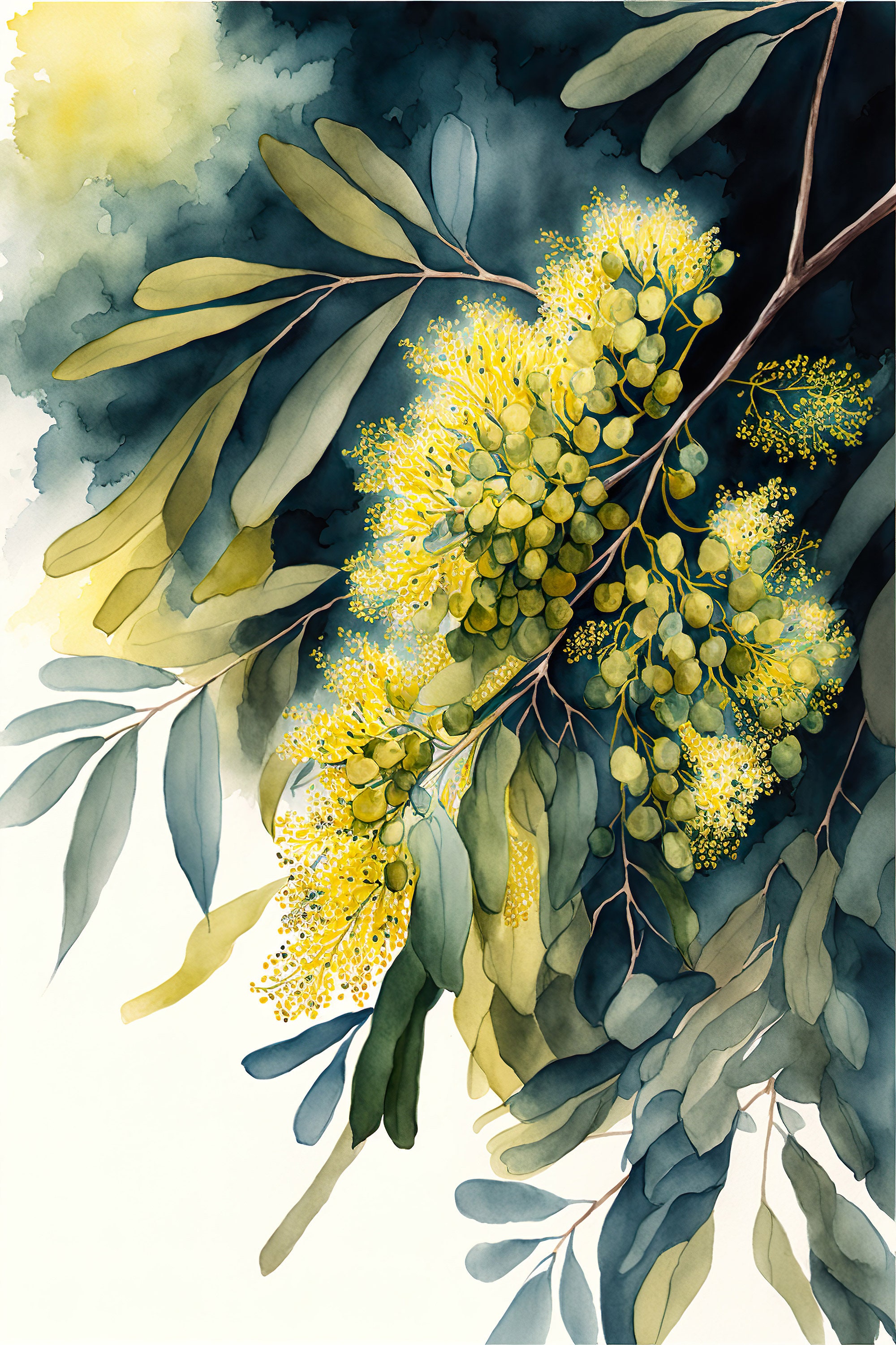 Wattle Australian Native Tree Flower Watercolour Painting Digital