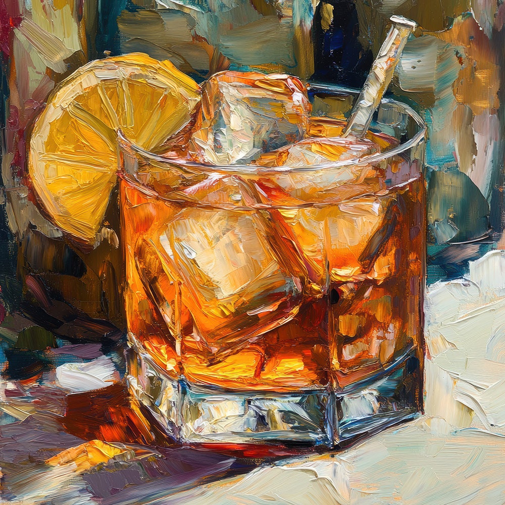 Impressionistic Old Fashioned Cocktail Still Life Oil Painting