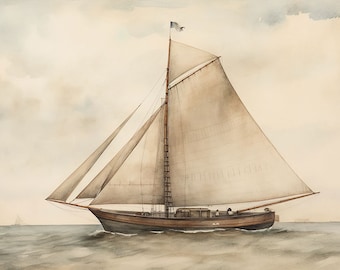 Vintage Sailboat, Summer Coastal Scenery Artwork 2 Digital Download Print