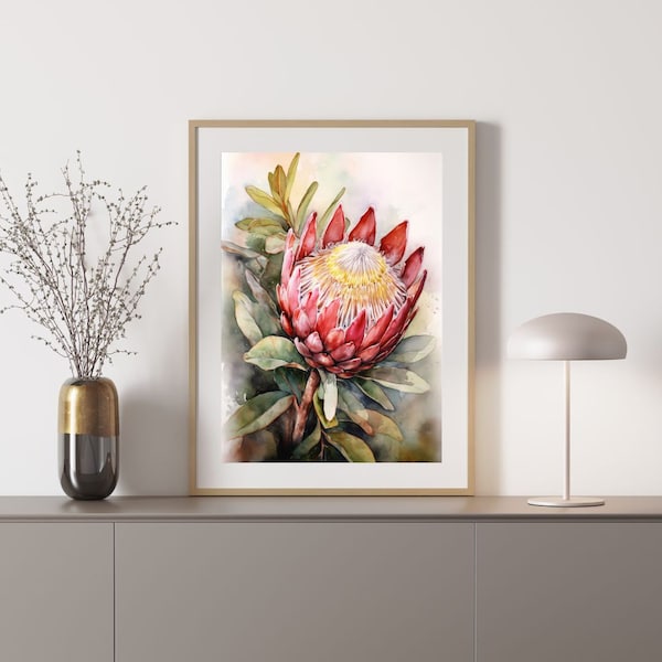 Protea 3 Australian Native Tree Flower Watercolour Painting Digital Download Print