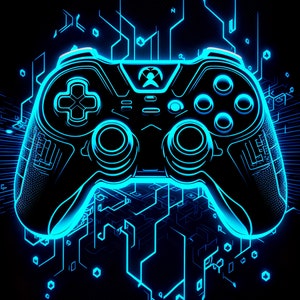 Abstract Neon Game Controller art Gamer poster 4 Digital Download Print