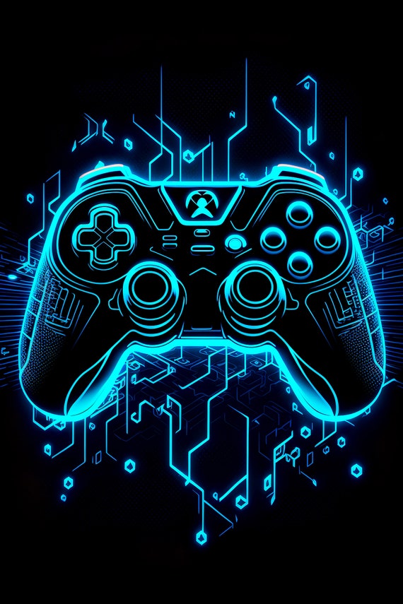 Abstract Neon Game Controller art Gamer poster 4 Digital Download Print