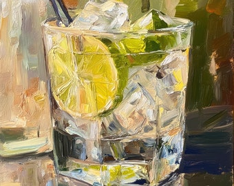 Gin and Tonic Oil Painting: Impressionistic Still Life Art (Digital Download)