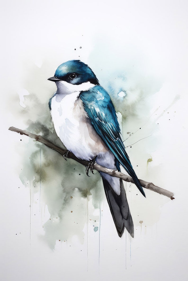 Tree Swallow acuarela pájaro pintura 1 Descarga digital Impresión imagen 1