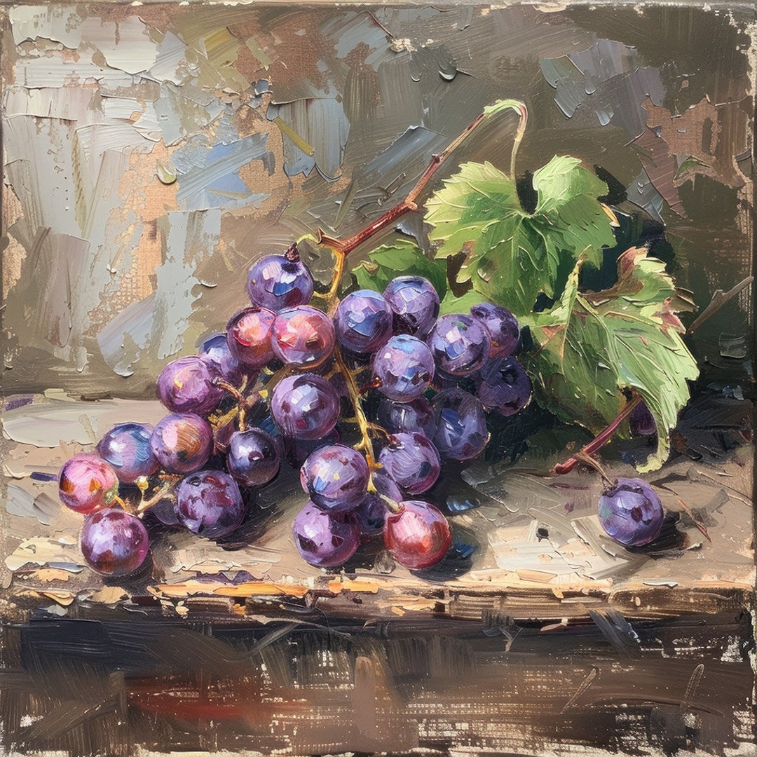 Grapes Impressionistic Still Life Oil Painting of Red Purple Grapes ...