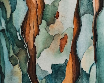 Gumtree Bark Abstract Close up Watercolour Painting 26 Digital Download Print