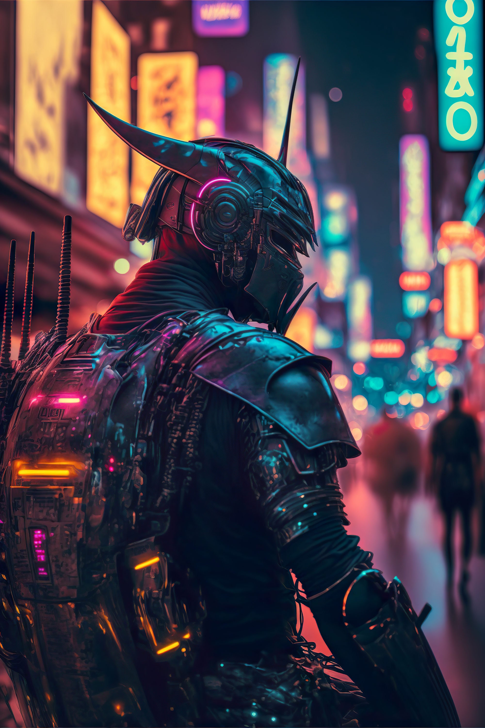 CyberNeon Samurai, city, cyber, cyberpunk, cyberpunk 2077