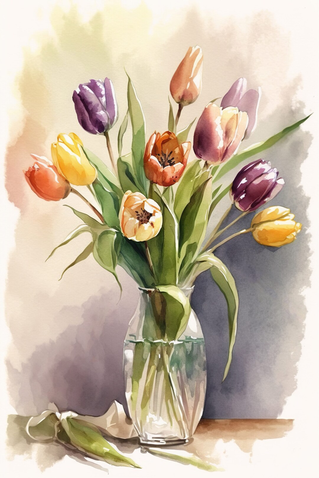 Tulip Flowers in Vase 1 Watercolor Painting Etsy