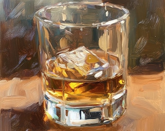 Whisky Glass Impressionistic Still Life Oil Painting of scotch whisky Digital Download Print