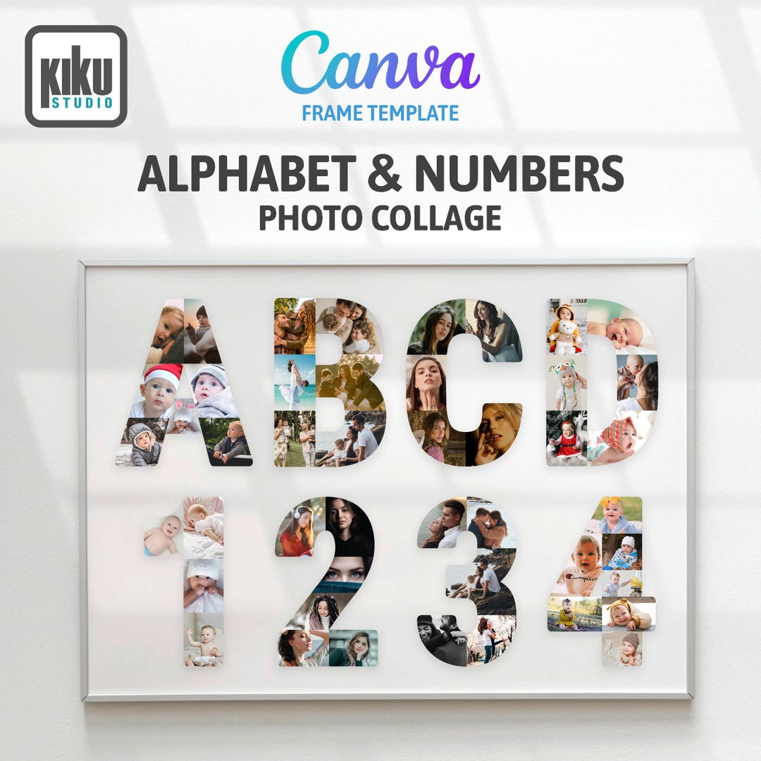 Editable Canva Alphabet Letters and Numbers Photo Collage Template ...