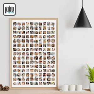 May include: A framed print featuring a collage of small square photographs. The photos are of various people, mostly couples, in different settings. The frame is a light wood color, and the print has the "kiku studio" logo in the top left corner.
