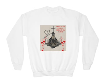 Bluza z ilustracją „Built on Faith Church” | Młodzieżowy sweter z okrągłym dekoltem