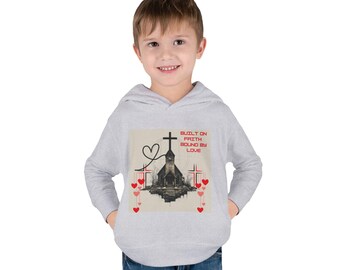 Erbaut auf Glaube Gebunden durch Liebe Kleinkind Hoodie | Kirche Kreuz Herzen Design