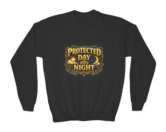 Sudadera de cuello redondo "Protegido de día y de noche" / Gráfico de escudo vintage