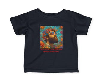 Camiseta infantil con hombre barbudo y gafas de sol / Retrato floral retro