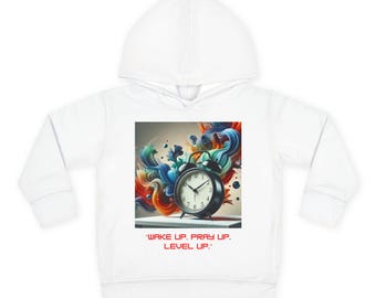 Sudadera con capucha/despertador para niños pequeños con diseño de espirales coloridas: ¡Despierta, reza, sube de nivel!