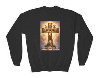 Sudadera juvenil con cuello redondo y estampado de cruz de la crucifixión / Ropa religiosa de fe cristiana